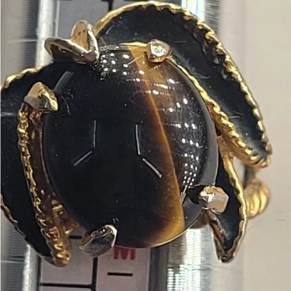 ESPO Joseph Esposito Tiger's Eye Tulip Ring 14K GE Gold Vintage Statement